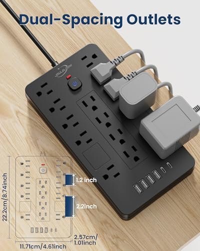 JouleLoom Surge Protector Power Strip-14 Outlets and 6 USB Ports, 15 Feet Flat Plug Extension Cord, 1850 Joules, Black, ETL Listed for Home, Office, Dorm Room