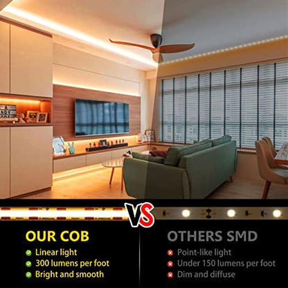 EMITEVER 24V COB LED Strip Lights 2700K,8.2ft 1200LEDs,UL Listed