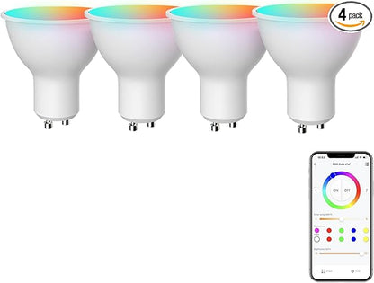 Broadlink GU10 Smart Bulbs, Bluetooth Color Changing 4.5W LED Track Light Bulbs with Music Sync, Fast Setup, Compatible with Alexa, Google Home, 40W Halogen Equivalent (4-Pack)