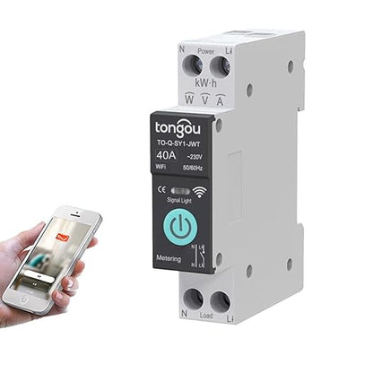 TUYA WiFi Smart Switch Circuit Breaker, 1P 6A 10A 16A 20A 25A 32A 40A 50A 63A Smart Home Wireless Voice Remote Control Smart Circuit Breaker WiFi Timer with Metering (40A)