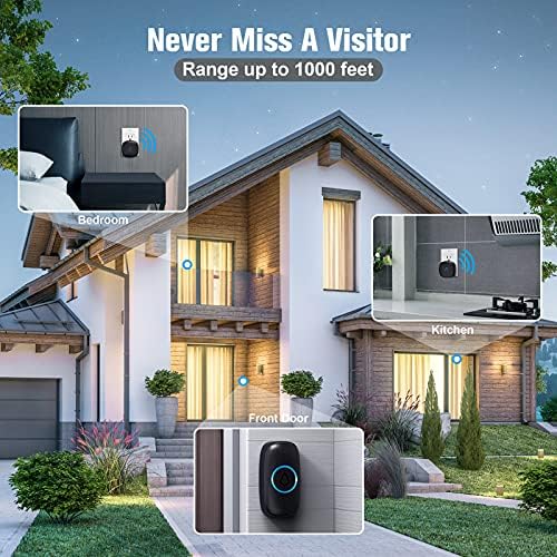 SECRUI Doorbell, Wireless Doorbell with 2 Receivers Easy installation, Adjustable Volume, 58 Chimes, Colorful LED, 1000Ft Range, M520+F55, Black (Pack of 2)