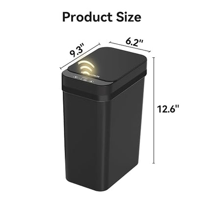 FRESHLIX 3 Pack Bathroom Trash Can 2.6 Gallon Small Touchless Automatic Motion Sensor Trash Cans Slim Waterproof Garbage Bin with Lid for Kitchen, Office, Bedroom Black
