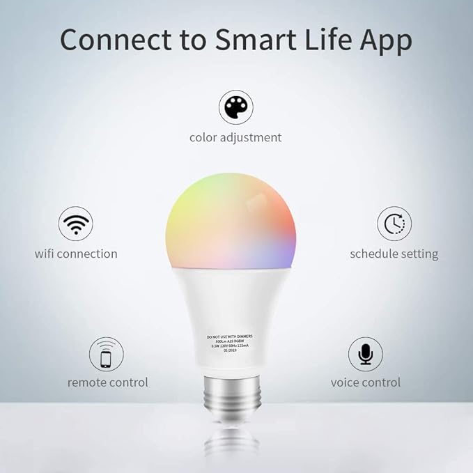 micmi Smart LED Bulb WiFi Multicolor Light Bulb Compatible with Alexa, Echo, Google Home No Hub Required, E26 A19 60W Equivalent RGBW Color Changing, 9.5W White 2700K-5500K Dimmable UL Listed, 1pack