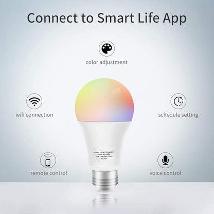 micmi Smart LED Bulb WiFi Multicolor Light Bulb Compatible with Alexa, Echo, Google Home No Hub Required, E26 A19 60W Equivalent RGBW Color Changing, 9.5W White 2700K-5500K Dimmable UL Listed, 1pack