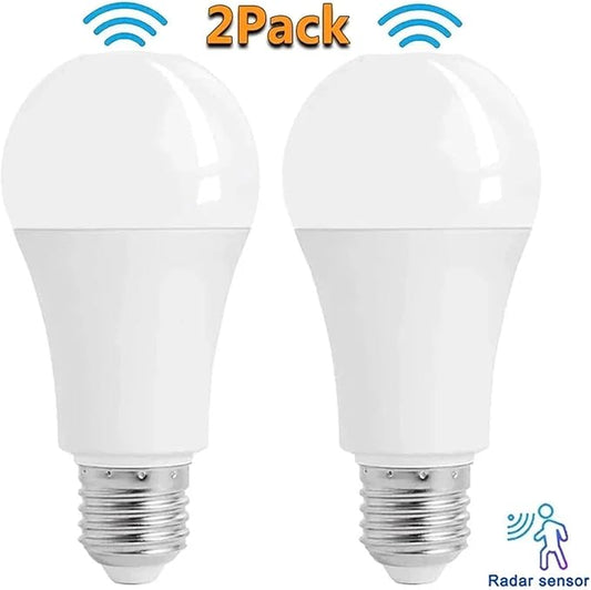 1~2Pack 10W LED Bulb Light E27 Radar Motion Sensor 85-265V White Smart Lamp Working in Night for Home Living Room Stair Pathway(100-130V,2Pcs)