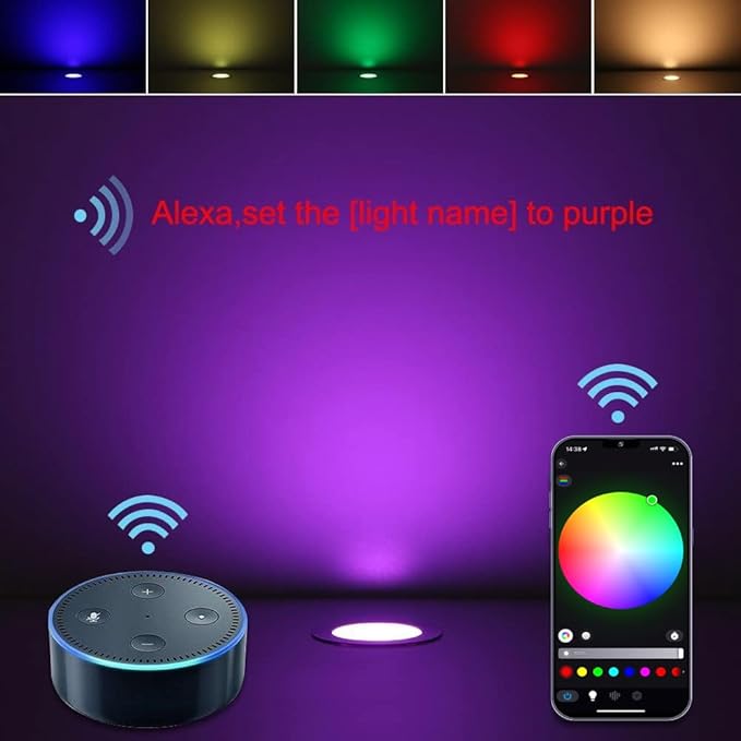 LED Deck Light Kit, 30pcs Φ1.77 WiFi Wireless Smart Phone Control Low Voltage Recessed RGBW Deck Lights with Remote, Voice Control, IP67 Waterproof Outdoor Path Stair Landscape Lighting, Black