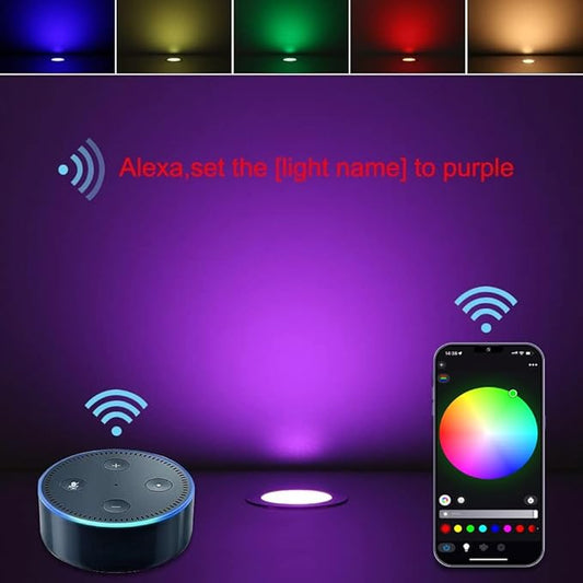 LED Deck Light Kit, 30pcs Φ1.77 WiFi Wireless Smart Phone Control Low Voltage Recessed RGBW Deck Lights with Remote, Voice Control, IP67 Waterproof Outdoor Path Stair Landscape Lighting, Black