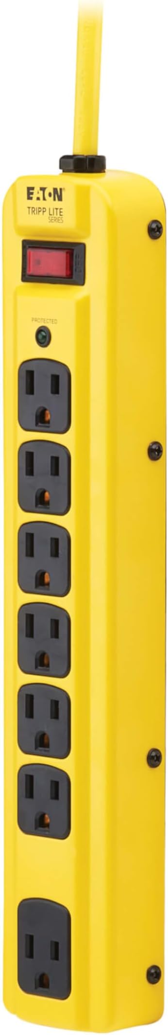 Eaton Tripp Lite Series TLM704SA Heavy Duty Power Strip with Surge Protection, 7 Outlets, 450 Joules, 4ft Cord, Yellow Metal Housing, Under Desk & Wall Mountable, Cord Wrap, Industrial Garage Shop