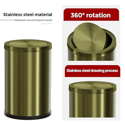9L/2.4Gal Antique Bronze Bathroom Trash Can, Small Flip Garbage Can with Lid,Brushed,Single-Layer,Trash Bin for Laundry，Hotel，Office， Laundry Room (Bronze)