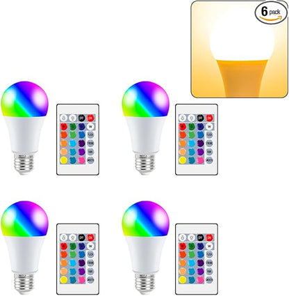 4Pcs 10W RGB Bulb LED Dimmable Bulbs E27/E26 15Colors Changing Multifunction Smart Indoor Atmosphere Nightlight AC85-265V Spotlight Bar Party Festival Background Decoration Lighting With IR Remote