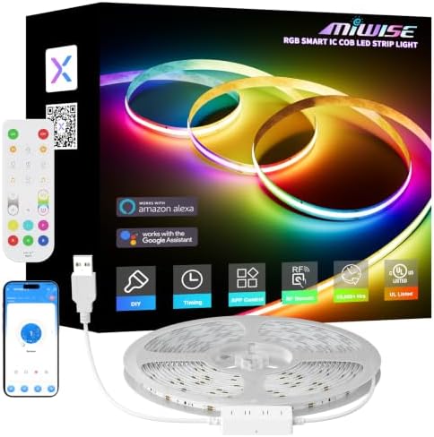 MIWISE RGB Smart IC COB LED Strip Lights Chasing Color, USB LED Strip Light Addressable, Rainbow Effect with Music Sync, App Control, Compatible with Alexa and Google for TV, Bedroom, Cabinet, 9.84ft