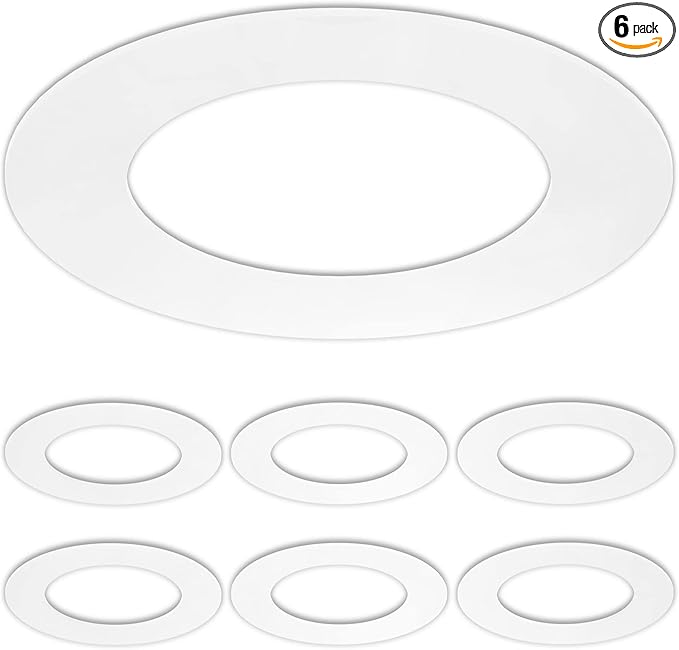 6 Pack Gloss White Goof Trim Ring for 4" Inch Recessed Can Lighting Down Light, Outer Diameter 6.7 Inches, Inner Diameter 4.2 Inches