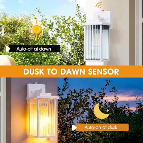 2-Pack 13" White Dusk to Dawn Wall-Mounted Exterior Light Fixtures