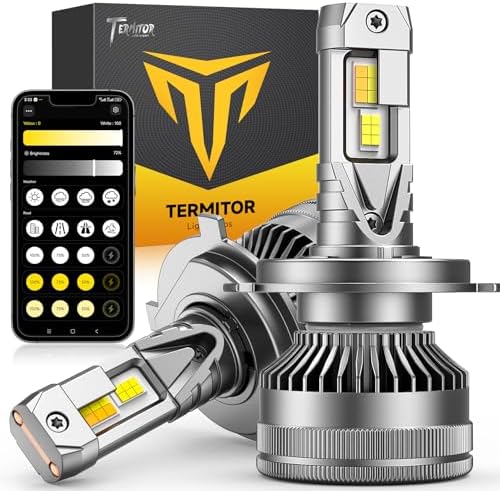 Termitor Smart H4 Light Bulb, 0-75000LM 1500% Super Brighter, App-Controlled Dimming & Color Temperature, 3000K Yellow to 6500K Cool White for Bluetooth 9003/HB2 Fog Light, Plug and Play, Pack of 2