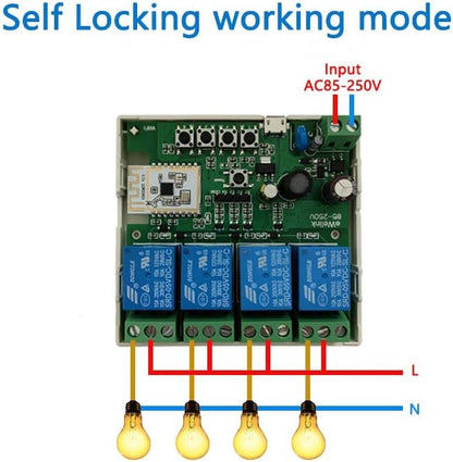 4 Channel Smart WiFi Relay Switching Module USB 5V/AC85V-250V, Supports Bluetooth Control, eWeLink App Remote Control, for Alexa Google Home