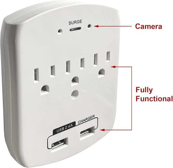SCS Enterprises WF-113: WiFi Camera Hidden in Power Outlet Extender Wall Charger, P2P Remote Viewing, Recording and Notification.