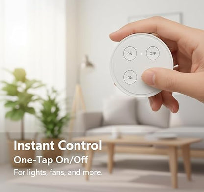 LoraTap Wireless Outlet (2 Pack) - Ergonomic Round Remote (Comfort Grip!) + Magnetic Wall Base - Stick & Grab, No Wall Damage - 15A/1875W 100ft Range - Control for Hard-to-Reach Sockets