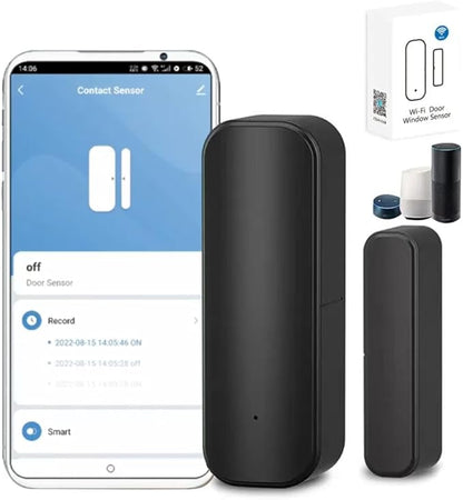 WiFi Door Sensor,Smart Door Open/Closed Detectors,2.4G WiFi Door Sensor, Tuya/Smart Life Contact Sensors for Home Security & Smart Home Automation, Compatible with Alexa Google Assistant (Black)