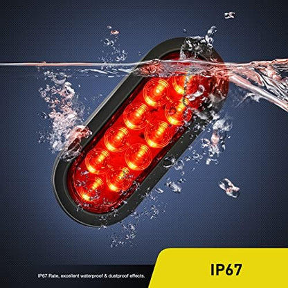 Nilight 6" Oval LED Trailer Tail Lights,Red, 2 Pack, Grommets Mount