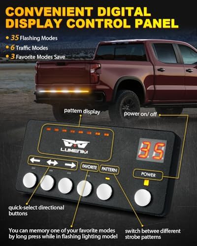 LUMENIX 49" Inch Strobe Light Strips, Back Window | Tailgate White Amber Warning Emergency Flashing Safety Double Row LED Strip Flexible Lights Bar w/Controller for Tow Work Trucks Vehicles SUV - 1PC