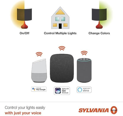 Sylvania (4 Bulbs) Smart+ LED Smart Bluetooth A19 Light Bulb, Seamless Setup, Works with Google, Alexa, AppleHomeKit, No hub Required, 2700K, LED Smart Bulb