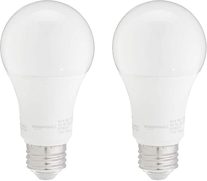 Amazon Basics A19 LED Light Bulbs, 100W Equivalent, 15W Energy Efficient, E26 Standard Base, Soft White 2700K, Non-Dimmable, 10,000 Hour Lifetime, 2-Pack