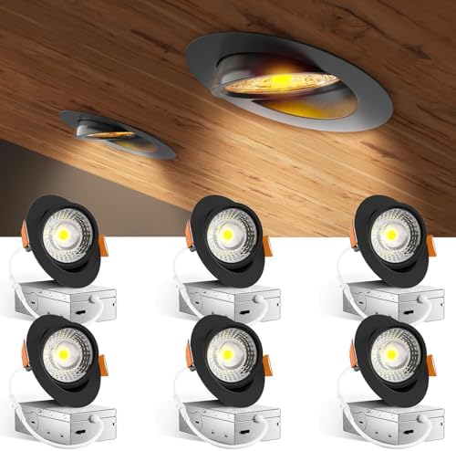 Amico 6 Pack 4 Inch Black 5CCT Gimbal LED Recessed Ceiling Light