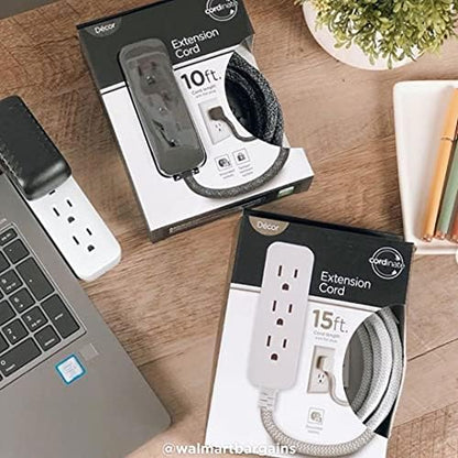 Cordinate 3 Outlet Power Strip 15 Ft Braided Extension Cord, 16 Gauge