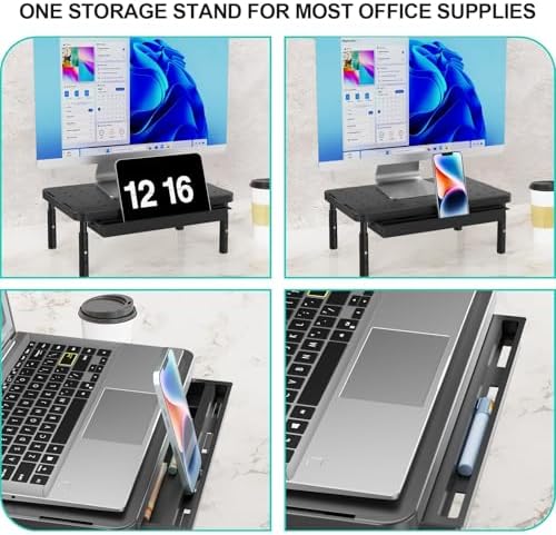 WALI Computer Monitor Stand with Storage, Monitor Riser 3 Height Adjustable