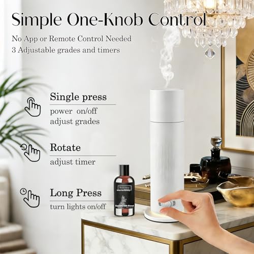 Waterless Essential Oil Diffuser, Scent Air Machine for Home with 4x30ml Hotel Scent Oil Sets, Covers Up to 1000 Sq.Ft, Adjustable Mist & Timer, Hotel and Commercial Use