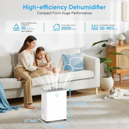 Dehumidifiers for Home, 30 Pint Dehumidifier for Basement with Drain Hose