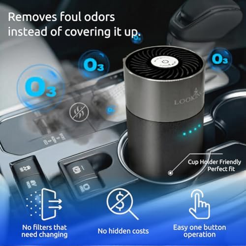 LKT Ozone Generator for Car Odor Removal, Portable O3 Machine for Smoke & Pet Smell, Odor Eliminator for Car Interior, Auto Detailing, Room & Small Space Use, Timer Control