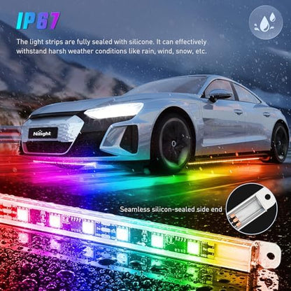 Nilight 4PCS Aluminum Dream Color LED Underglow Strip Lights APP & Remote
