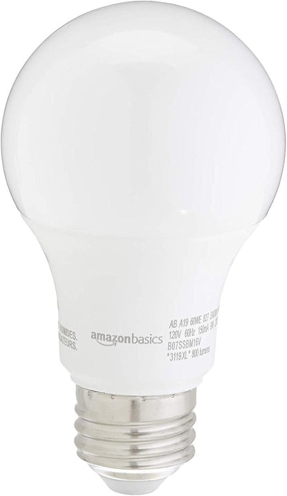 Amazon Basics A19 LED Light Bulbs, 60W Equivalent, Soft White 2700K, Non-Dimmable, Energy Efficient 9W, E26 Standard Base, 10,000 Hour Lifetime, 24-Pack