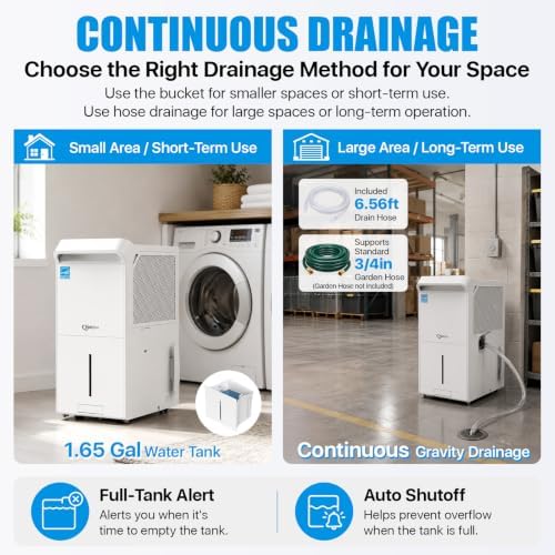 Dehumidifier for Basement, Home and Garage, Max 140 Pint/Day 6,000 Sq.Ft