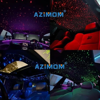 AZIMOM 16W Twinkle & Sound Activate 650pcs*0.03in*9.8ft Fiber Optic Starlight Headliner Kits for Car Home Star Ceiling Sky Decoration, APP& Remote Control Light Engine End Glow Fiber