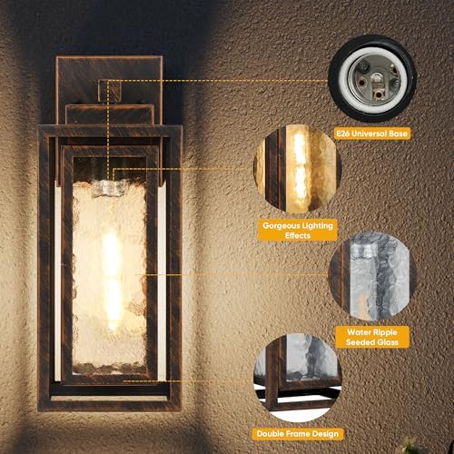 WIHTU Exterior Porch Light Fixture, Outdoor Wall Lantern, Gold-Swept Black