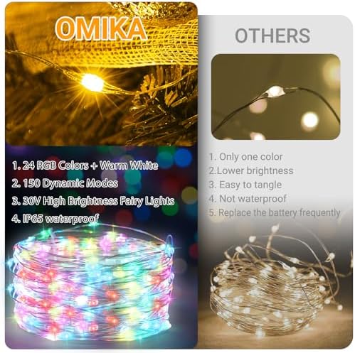 50ft Fairy Lights Plug in, Dimmable 25 Colors 14 Modes RGB+Warm White Color Changing String Lights,150LED Twinkle Lights with Remote, Christmas Fairy Lights for Indoor Outdoor Party Xmas Décor