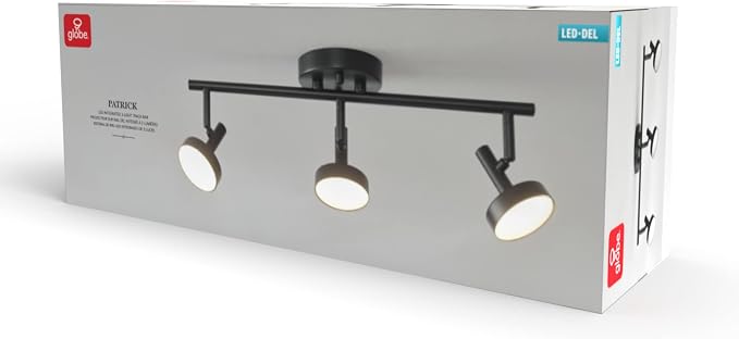 Globe Electric 64000007 19" 3-Light 22.5W Dimmable LED Integrated Track Lighting, Matte Black, Lighting for Kitchen, Bathroom, Bedroom, or Dining Room, Living Room Ceiling Lights, Light Fixture