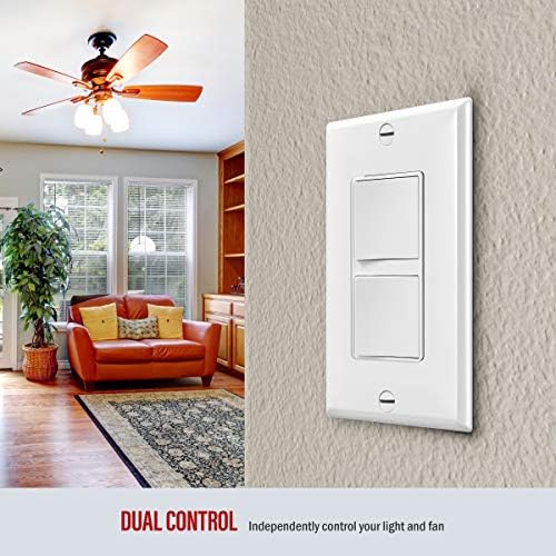 ENERLITES White Double Paddle Decorator Single Pole Switch, 15A, 1 Pack