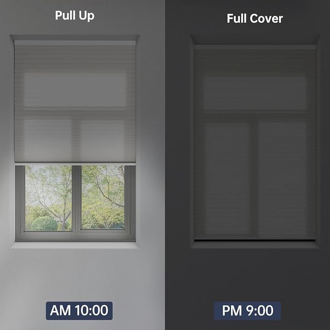 Cellular Shades Light Filtering Honeycomb Blinds for Indoor Windows, Cordless Cellular Shades 1.5 inch Cell Pleated for Bedroom Home Office, Custom Size, Half Shading Soft Pearl