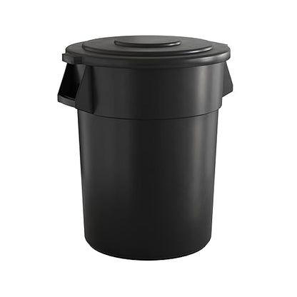 55 Gallon Black Round Commercial Trash Can with Lid, Heavy-Duty Food Grade NSF Certified, Perfect for Restaurant, Office, School, Garage, Backyard, Workshop, Warehouse