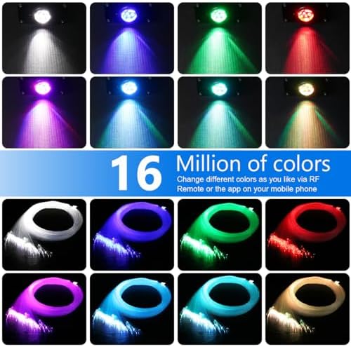 AZIMOM 16W Twinkle & Sound Activate 550pcs*0.03in*9.8ft Fiber Optic Starlight Headliner Kits for Car Home Star Ceiling Sky Decoration, APP& Remote Control Light Engine End Glow Fiber Strands