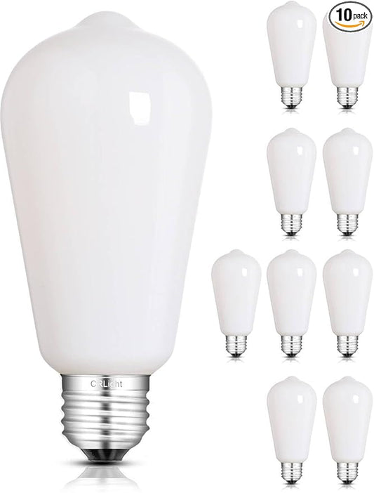 Dimmable Opal LED Edison Bulbs - 6W (65W Eqv) 650LM 4000K Neutral White, ST58 = ST19 E26 Base, Coated Inside White Milky Glass Vintage Filament Light, 10 Pack