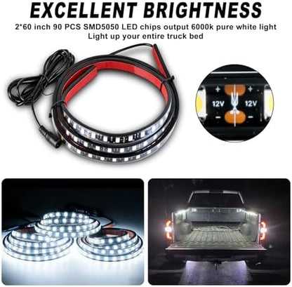 Mupera 2 Pcs 60 Inch 180 LED Truck Bed Light Strip Kit for Pickup SUV RV