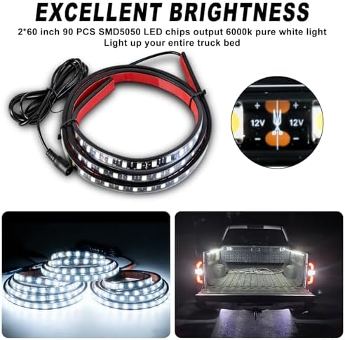 Mupera 2 Pcs 60 Inch 180 LED Truck Bed Light Strip Kit for Pickup SUV RV