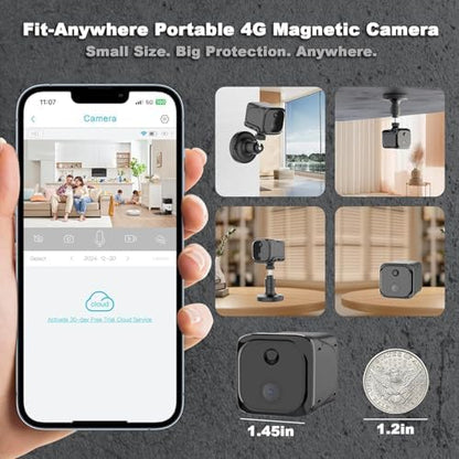 4G LTE Cellular Mini Security Camera, No Wi-Fi Magnetic Small Cam 2K Video