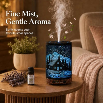 Essential Oil Diffuser, 120 ml Aromatherapy Diffuser with 7 Color Lights, Auto Shut-Off and 4 Timer Settings, Ultrasonic Cool Mist Diffuser for Home Room Office (Winter Cabin)