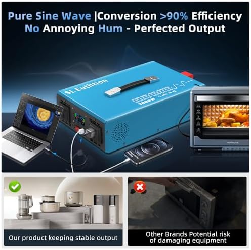 3000W Pure Sine Wave Power Inverter Voice Control AI Voice Assistant Support English 12V to 120V 60HZ with LCD Display, USB Port, for Car Home Laptop Truck