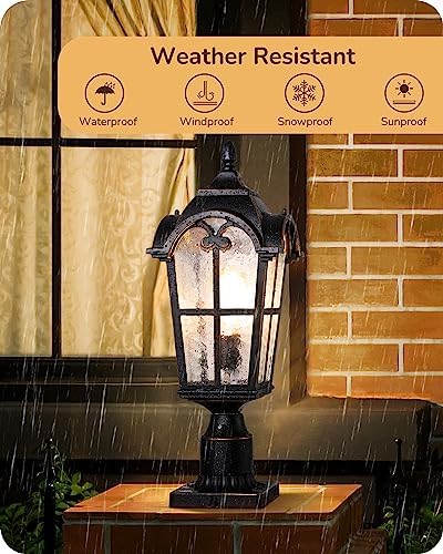 EDISHINE Large Size Dusk to Dawn Outdoor Post Light, 21.9'' H 120V Pole Light Fixture with Pier Mount Base, Waterproof Exterior Lamp Post Lantern Head for Yard, Driveway, Fence, Black, Hardwired